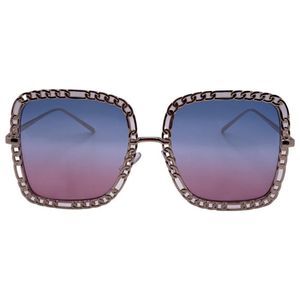 6162 | Purple/Pink Square Ladies Sunglasses with Chain Accented Rim